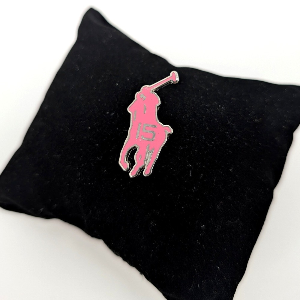 Polo Ralph Lauren Pink‎ 15 Enamel Pony Logo Lapel Pin Silver Tone 1 Inch